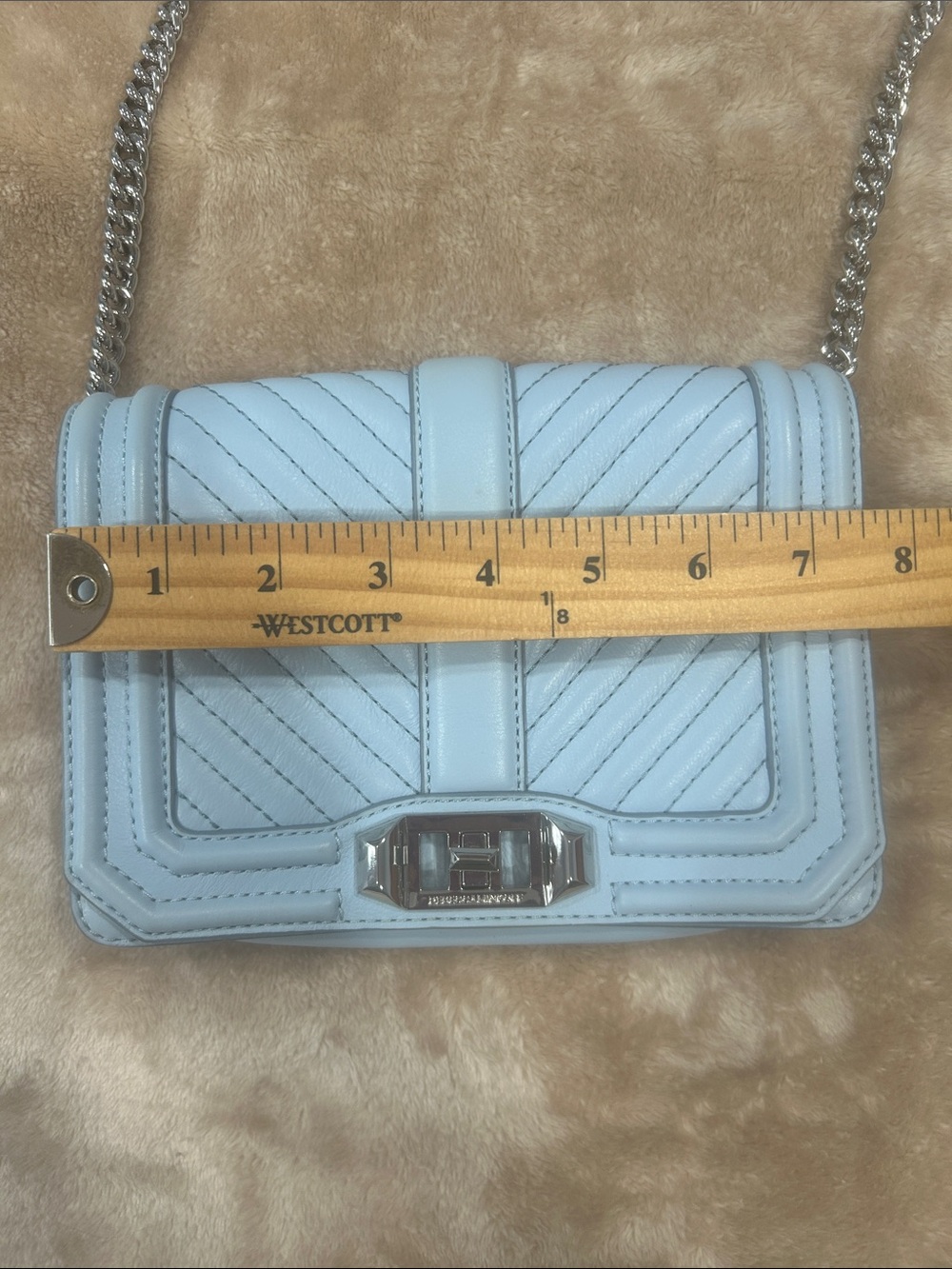 Rebecca Minkoff Chevron Quilted Chain Strap Crossbody Bag Sample blue summer - Picture 8 of 16